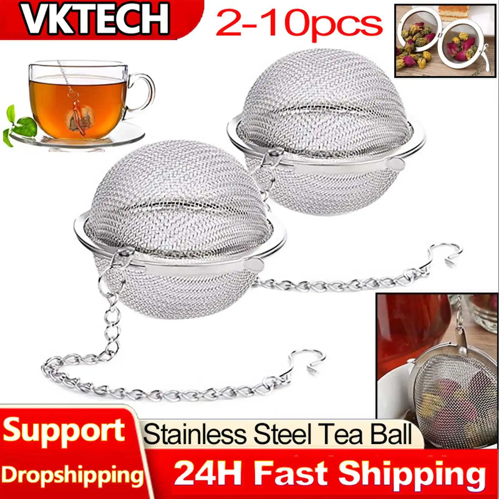 Loose Leaf Tea Infuser - 2-10pcs Stainless Steel Ball Mesh Infuser